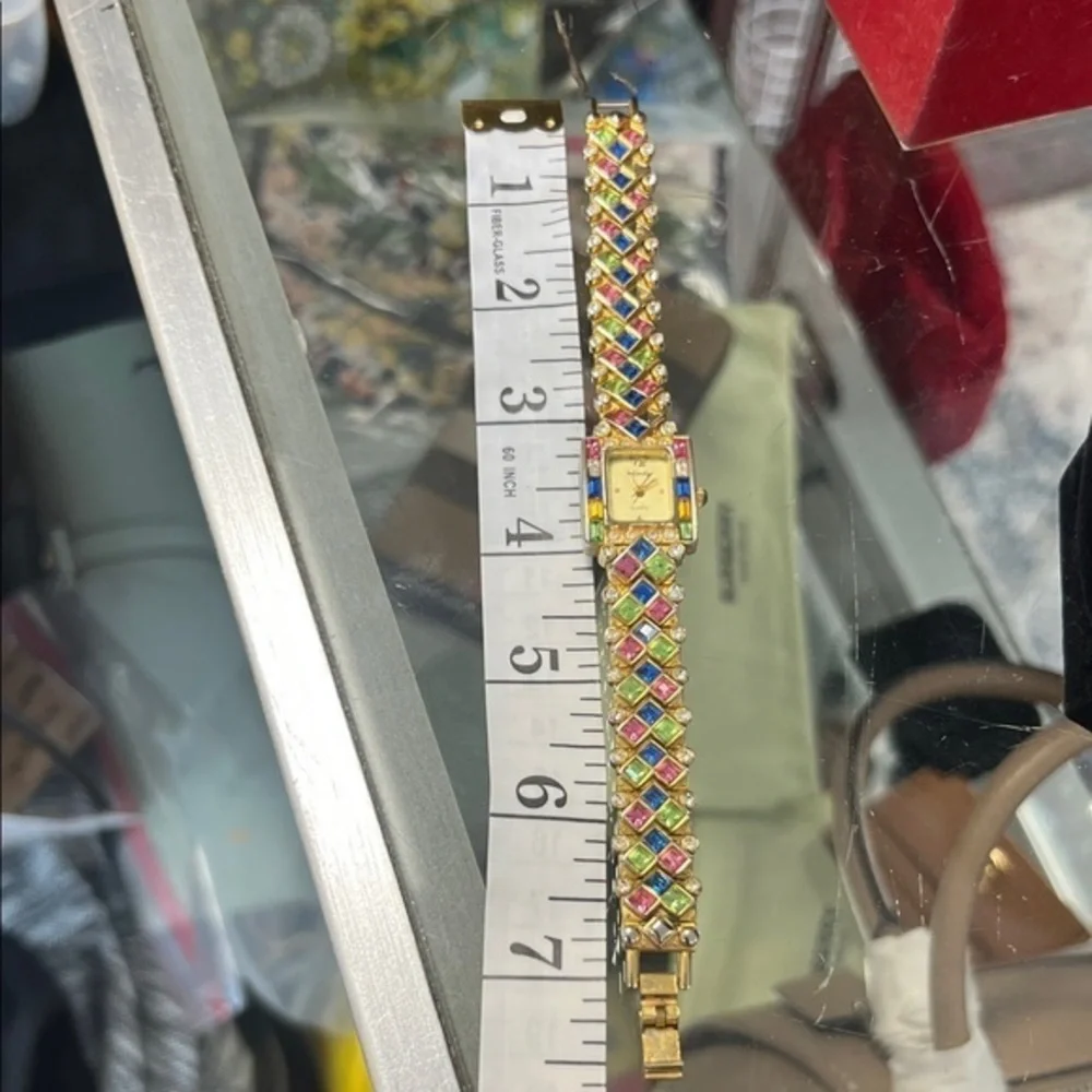INFINITY: WOMEN'S GOLD FINISH FULL RHINESTONES SQUARE CASE LINKS ANALOGE WATCH